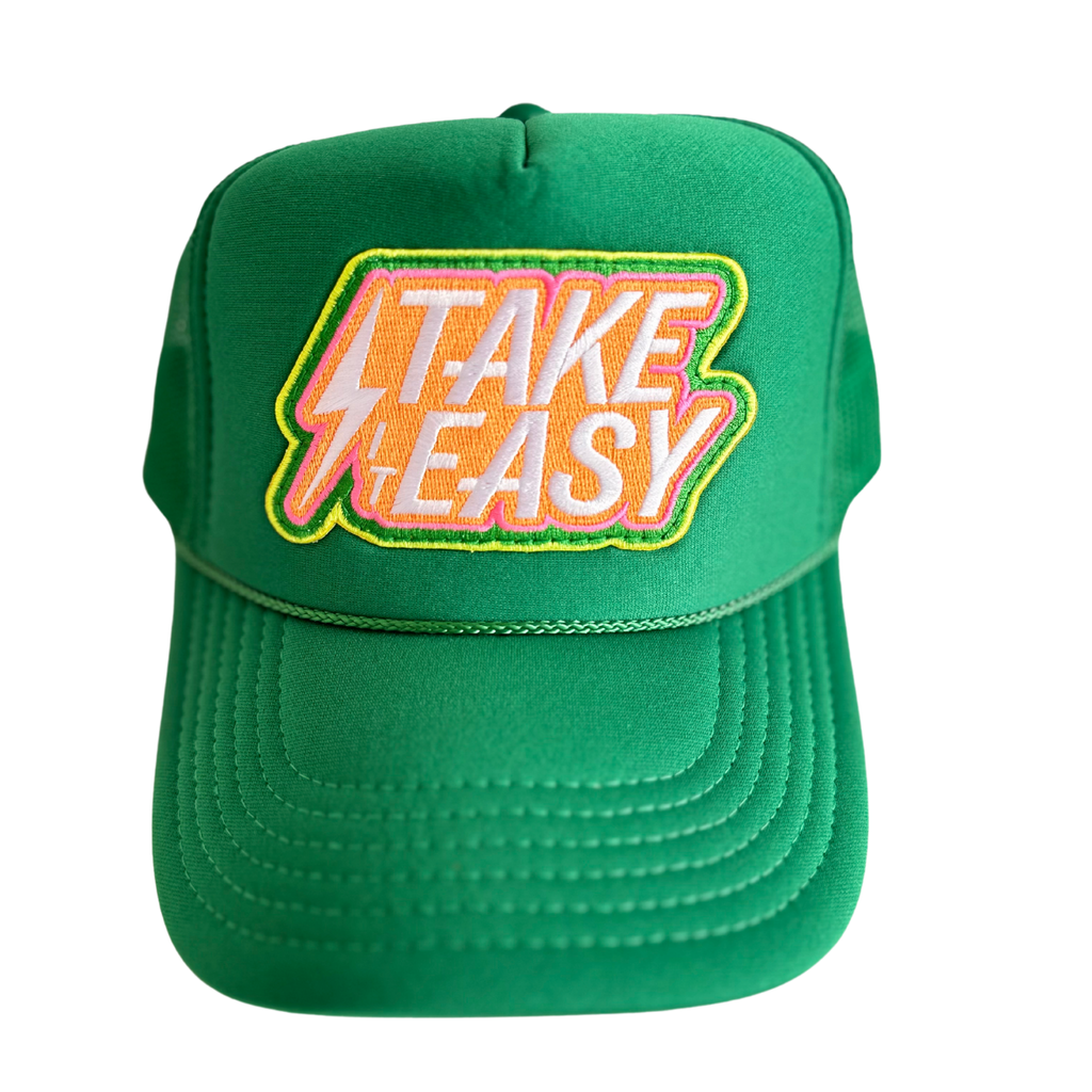 Local Beach Take It Easy Patch Trucker Hat-Kelly Green