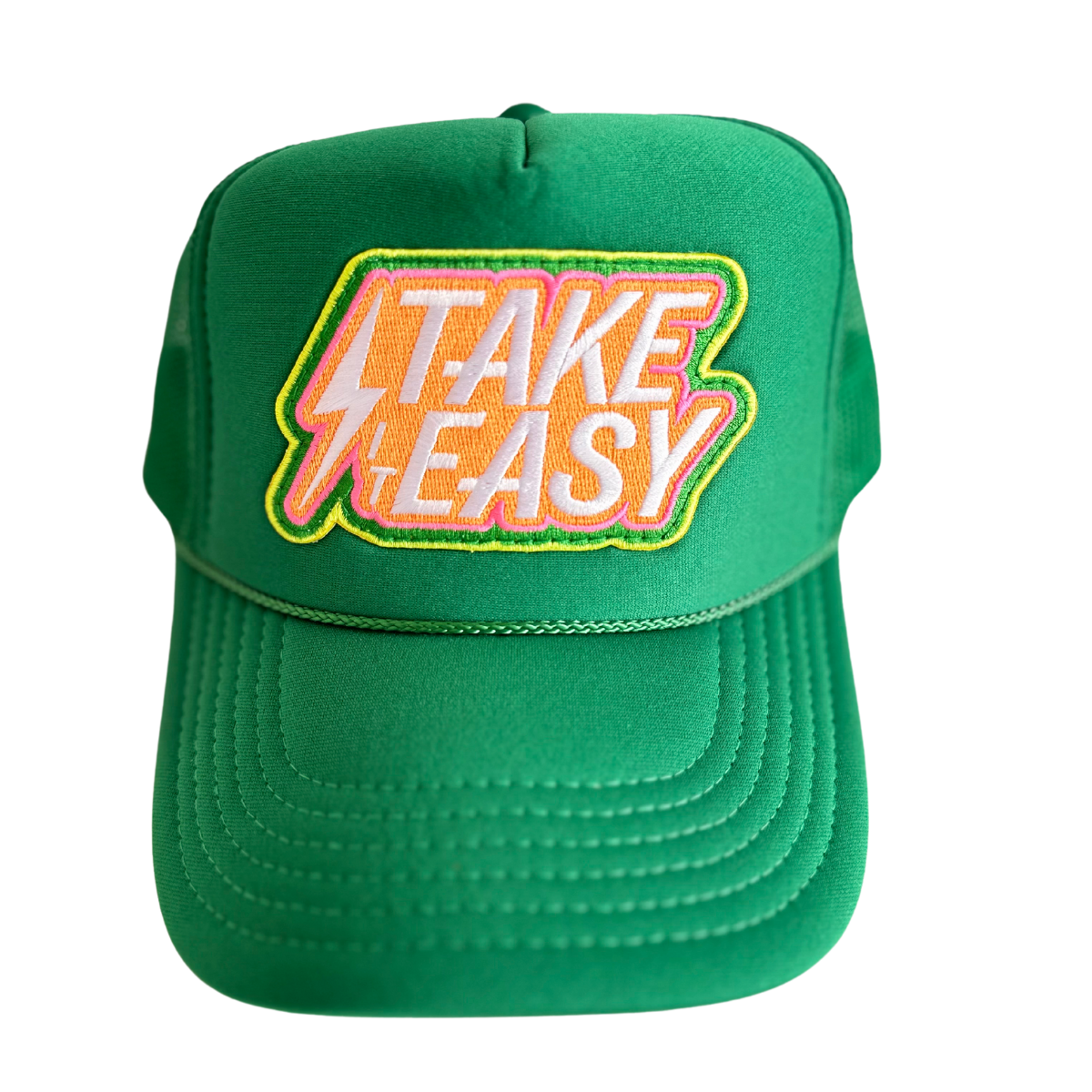 Local Beach Take It Easy Patch Trucker Hat-Kelly Green