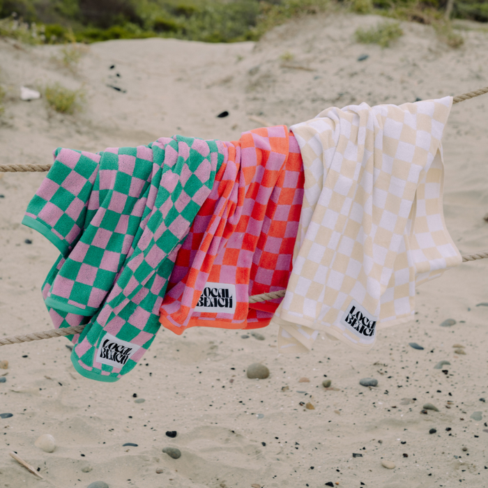 Local Beach Checker Beach & Bath Towel-Coral/Lavender
