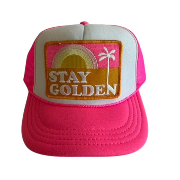 Local Beach Youth Stay Golden Trucker Hat-Pink/White