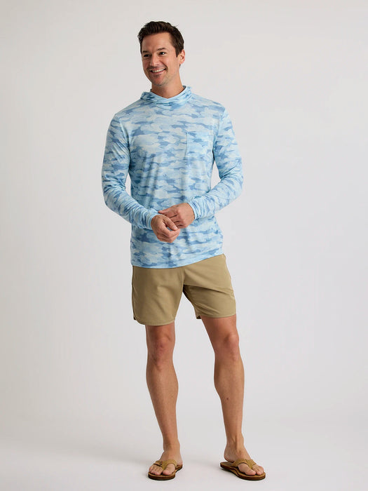 Free Fly Bamboo Lightweight Hooded L/S Shirt-Seasmoke Camo - Surf Blue