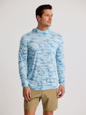 Free Fly Bamboo Lightweight Hooded L/S Shirt-Seasmoke Camo - Surf Blue
