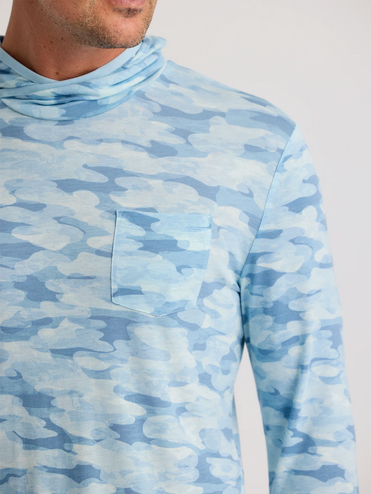Free Fly Bamboo Lightweight Hooded L/S Shirt-Seasmoke Camo - Surf Blue