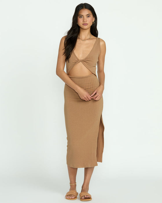 billabong brown dress Large Toasted Coconut Flower Hour Mini Dress