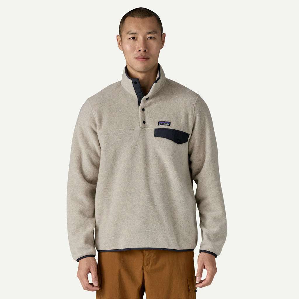 Patagonia LW Synch Snap-T P/O Jacket-Oatmeal Heather w/Smolder Blue