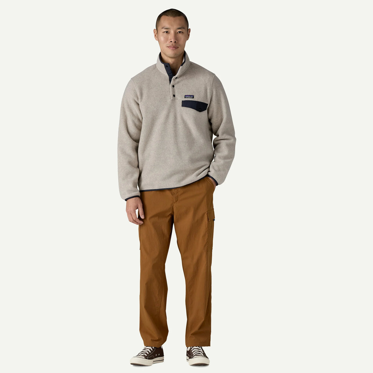 Patagonia LW Synch Snap-T P/O Jacket-Oatmeal Heather w/Smolder Blue