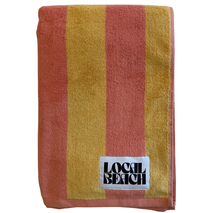 Local Beach Stripe Beach & Bath Towel-Golden Haze/Coral