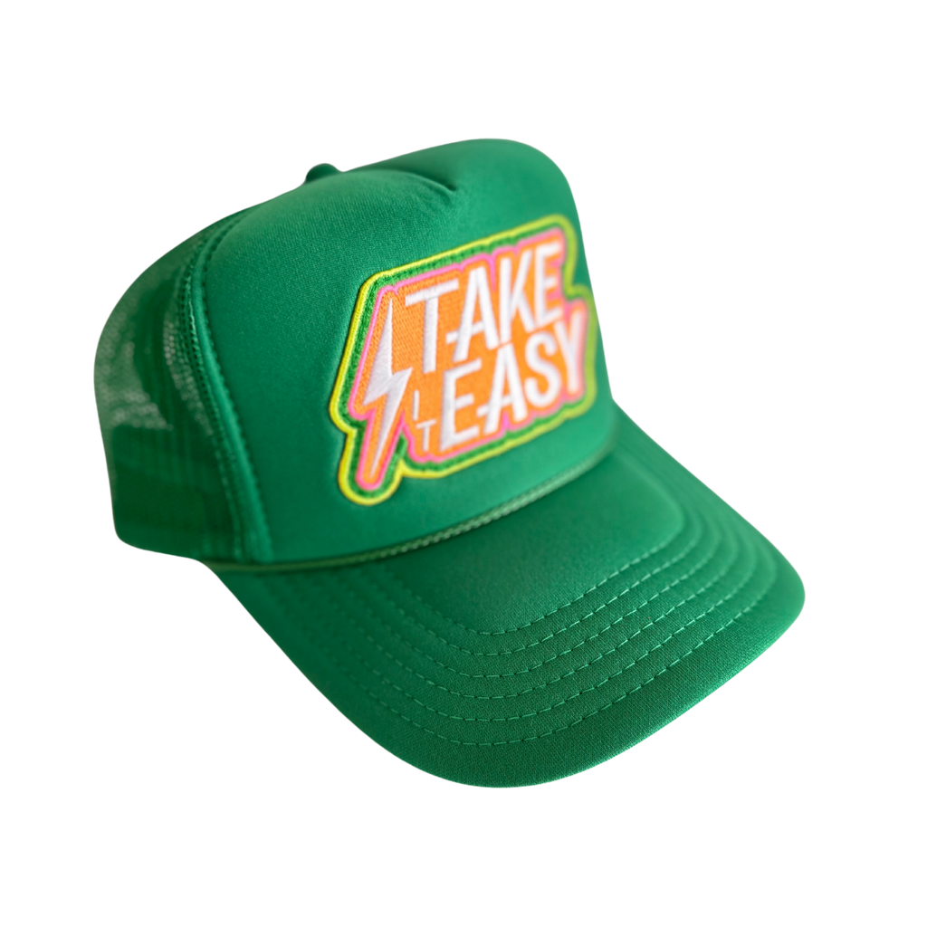 Local Beach Take It Easy Patch Trucker Hat-Kelly Green