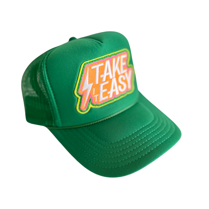Local Beach Take It Easy Patch Trucker Hat-Kelly Green