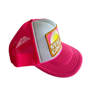 Local Beach Youth Stay Golden Trucker Hat-Pink/White