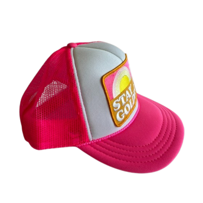 Local Beach Youth Stay Golden Trucker Hat-Pink/White
