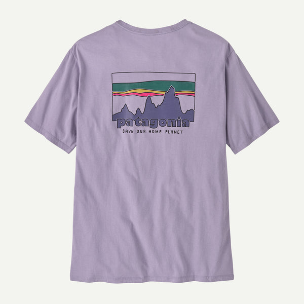 【希少】Text patagonian organic woolviella Patagonia 73 Skyline Organic Tee-Concrete Purple — REAL Watersports