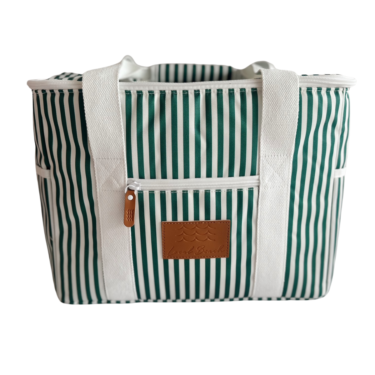Local Beach Packable Canvas Stripe  Cooler-Green