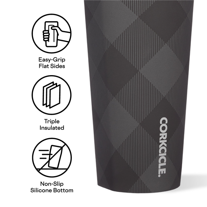 Corkcicle 16 oz Tumbler-Buffalo Plaid Grey