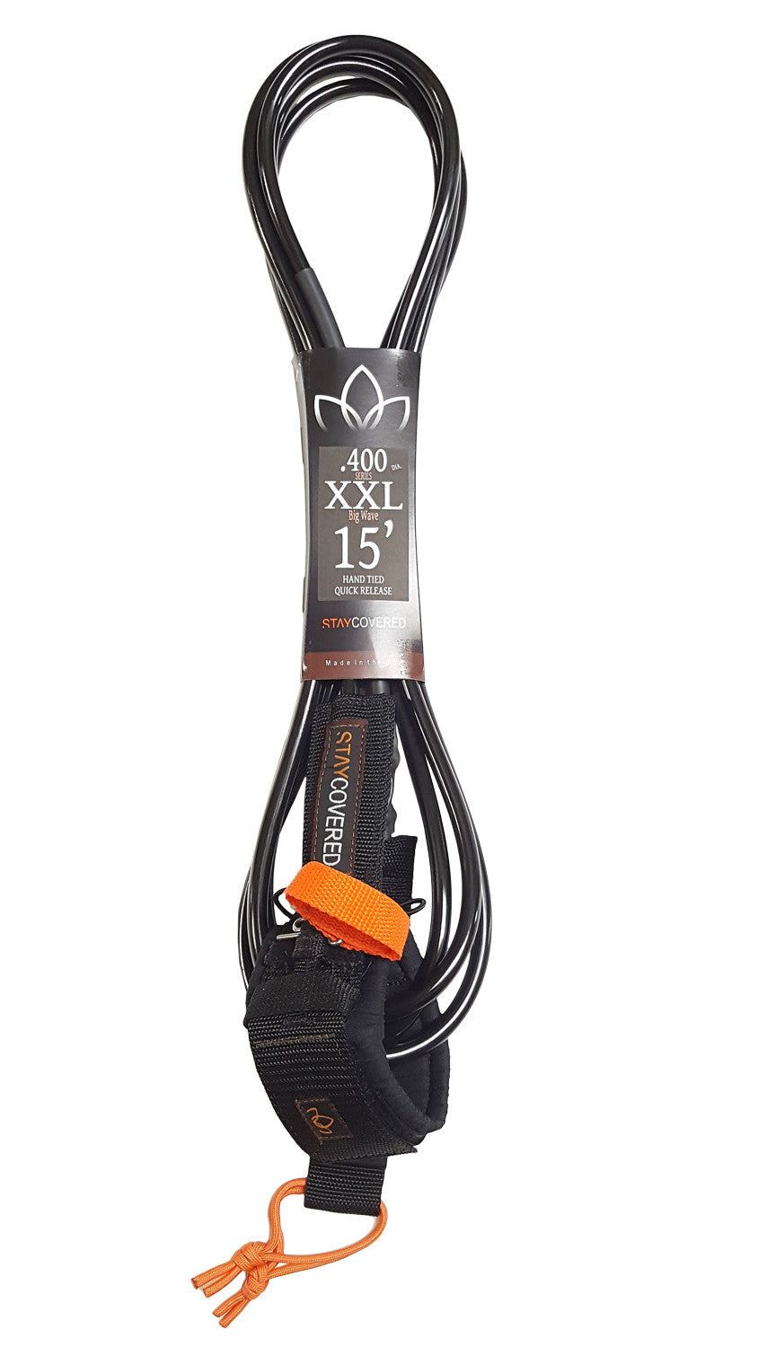Stay Covered XXXL Big Wave Hand Tied QR Leash-Black-15'