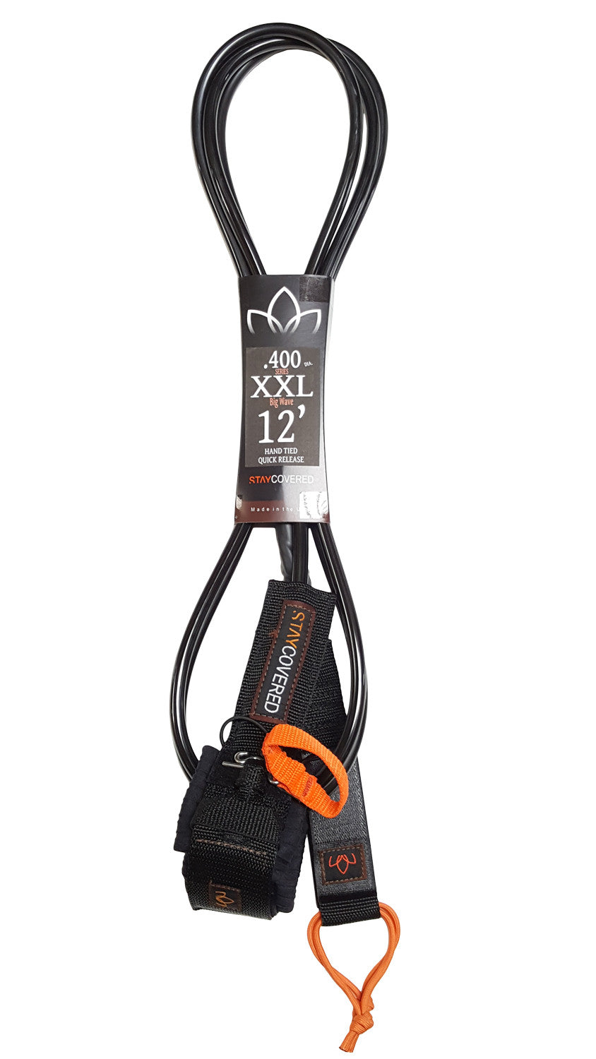 Stay Covered XXXL Big Wave Hand Tied QR Leash-Black-12'