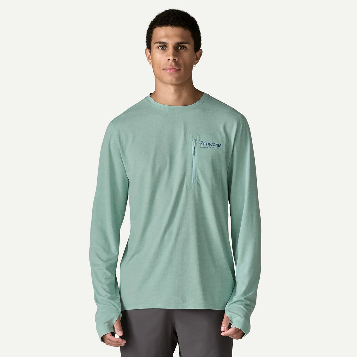 Patagonia x REAL Cap Cool L/S Water People Banner Sun Shirt-Thermal Blue