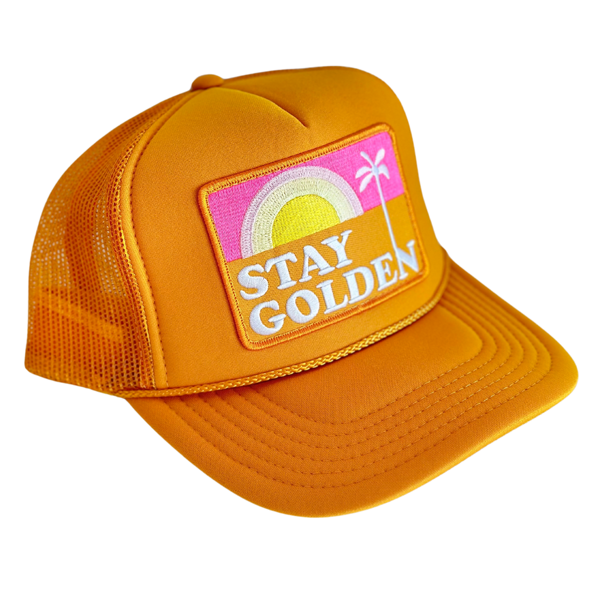 Local Beach Stay Golden Patch Trucker Hat-Gold