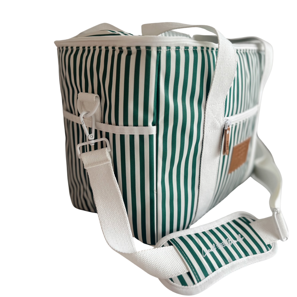 Local Beach Packable Canvas Stripe  Cooler-Green