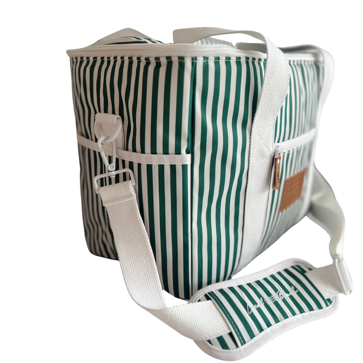 Local Beach Packable Canvas Stripe  Cooler-Green