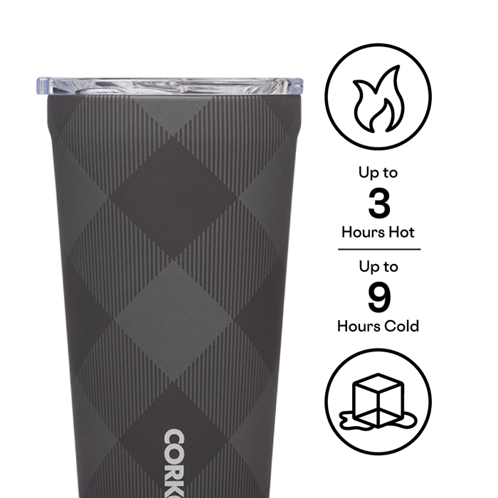 Corkcicle 16 oz Tumbler-Buffalo Plaid Grey