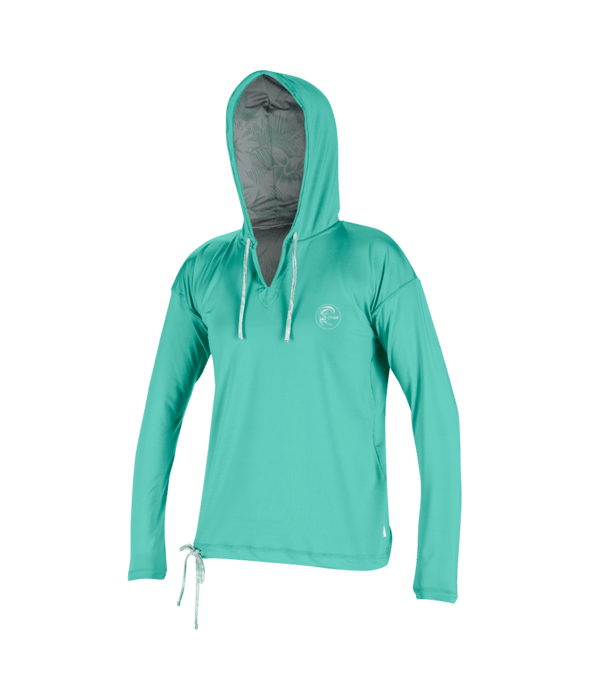 O'Neill Wmn's Side Print L/S Hooded Sun Shirt-Opal/Mirtrop