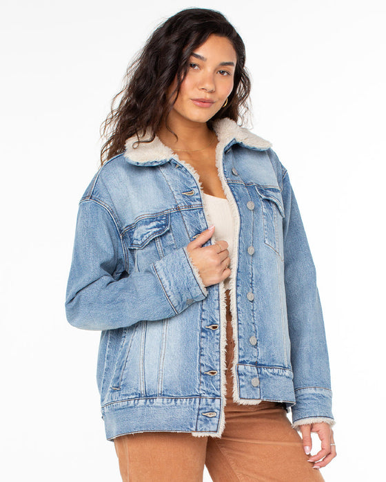 Roxy So Amped With Sherpa Jacket-Bleached Blue