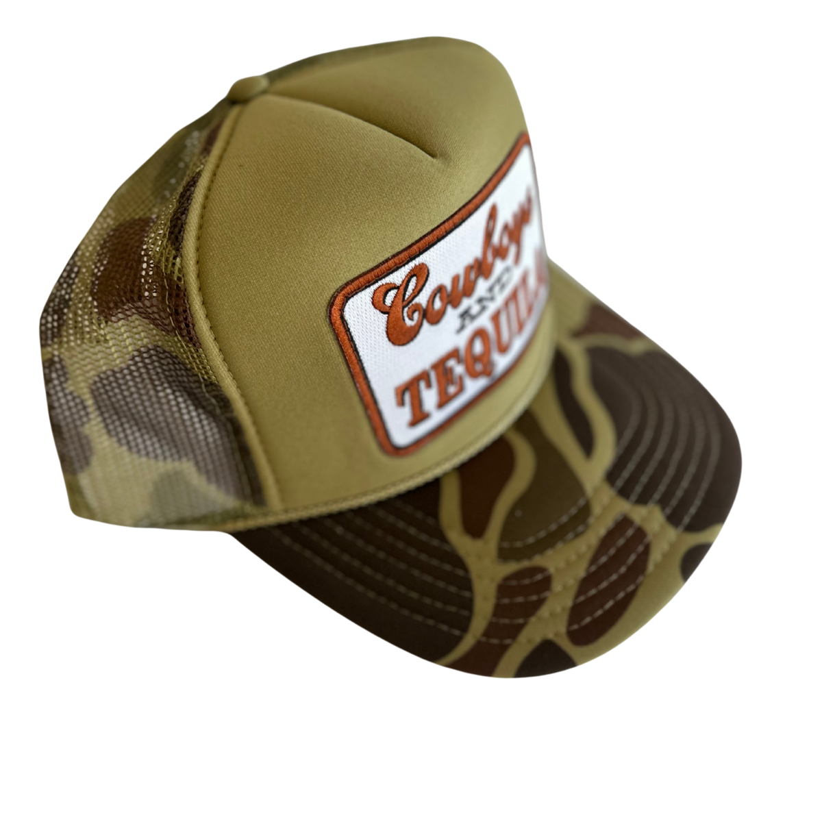 Local Beach Cowboys And Tequila Trucker Hat-Camo
