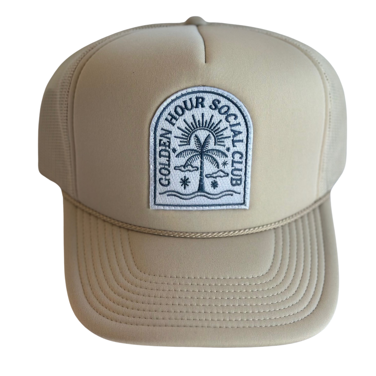 Local Beach Golden Hour Social Club Patch Trucker Hat-Tan