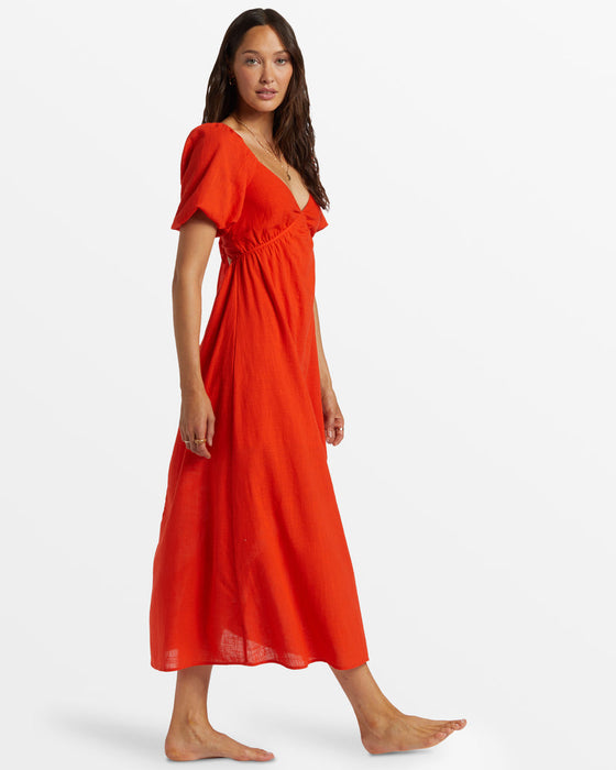 open lace back dress Billabong Love Fade Dress-Sunset Red