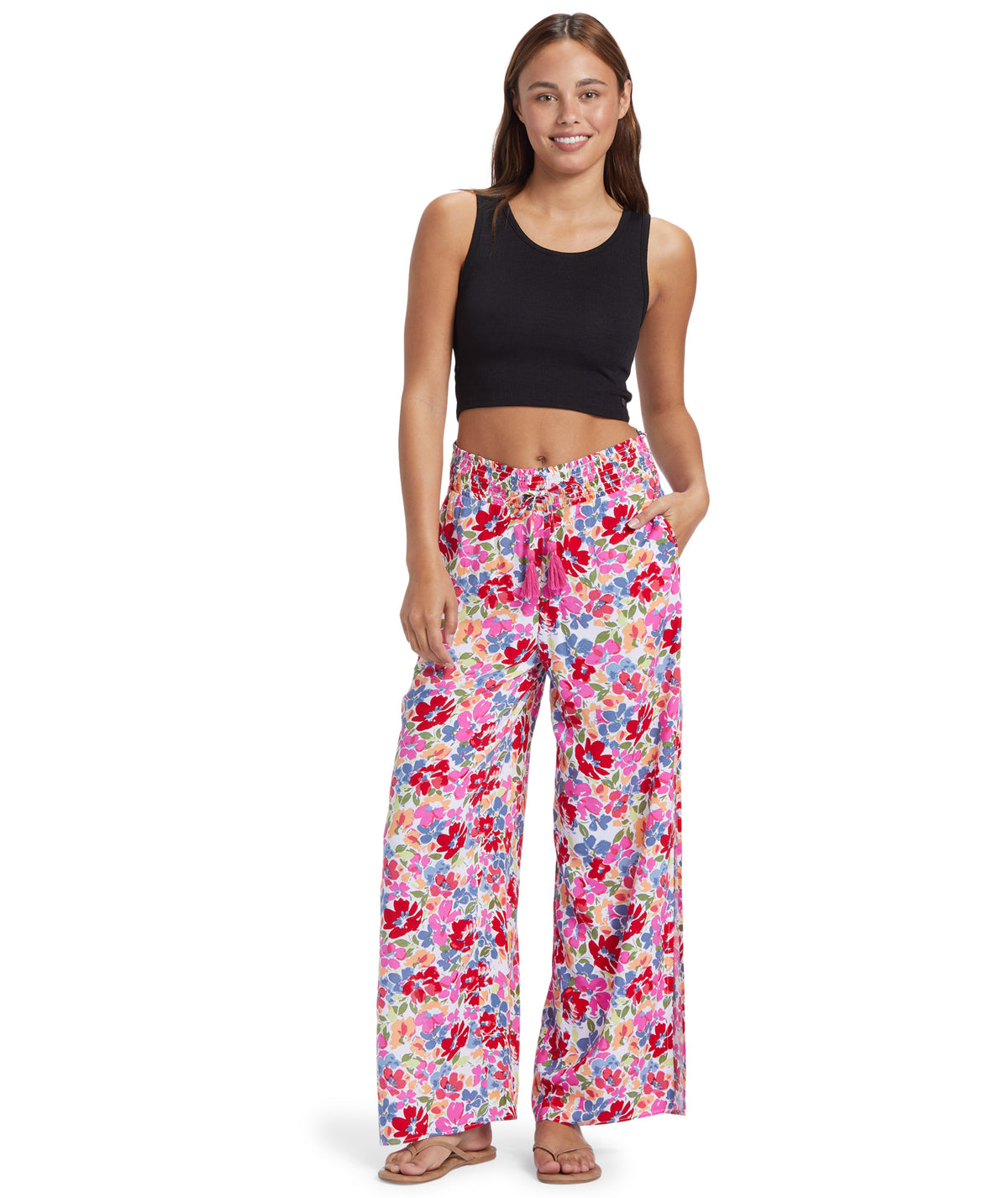 Roxy Tropical Rhythm Pants-Shocking Pink Bloomin Babe