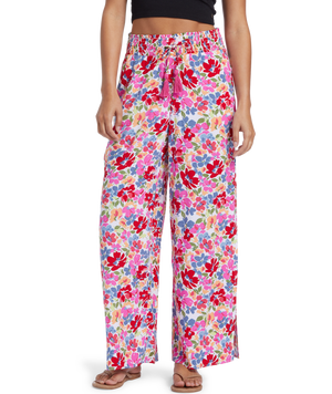 Roxy Tropical Rhythm Pants-Shocking Pink Bloomin Babe