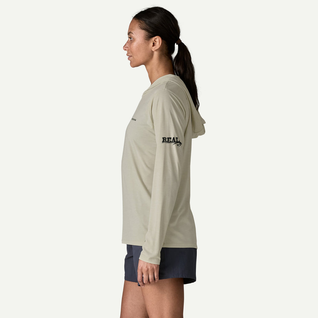 Patagonia x REAL W's Cap Cool Daily Hooded Sun Shirt-Dyno White