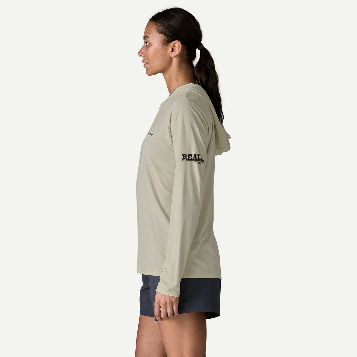 Patagonia x REAL W's Cap Cool Daily Hooded Sun Shirt-Dyno White