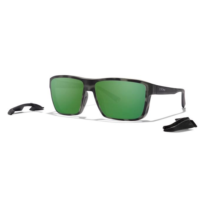Cordina Lowlander Sunglasses-Matte Black Tort/Green Mirror Polar