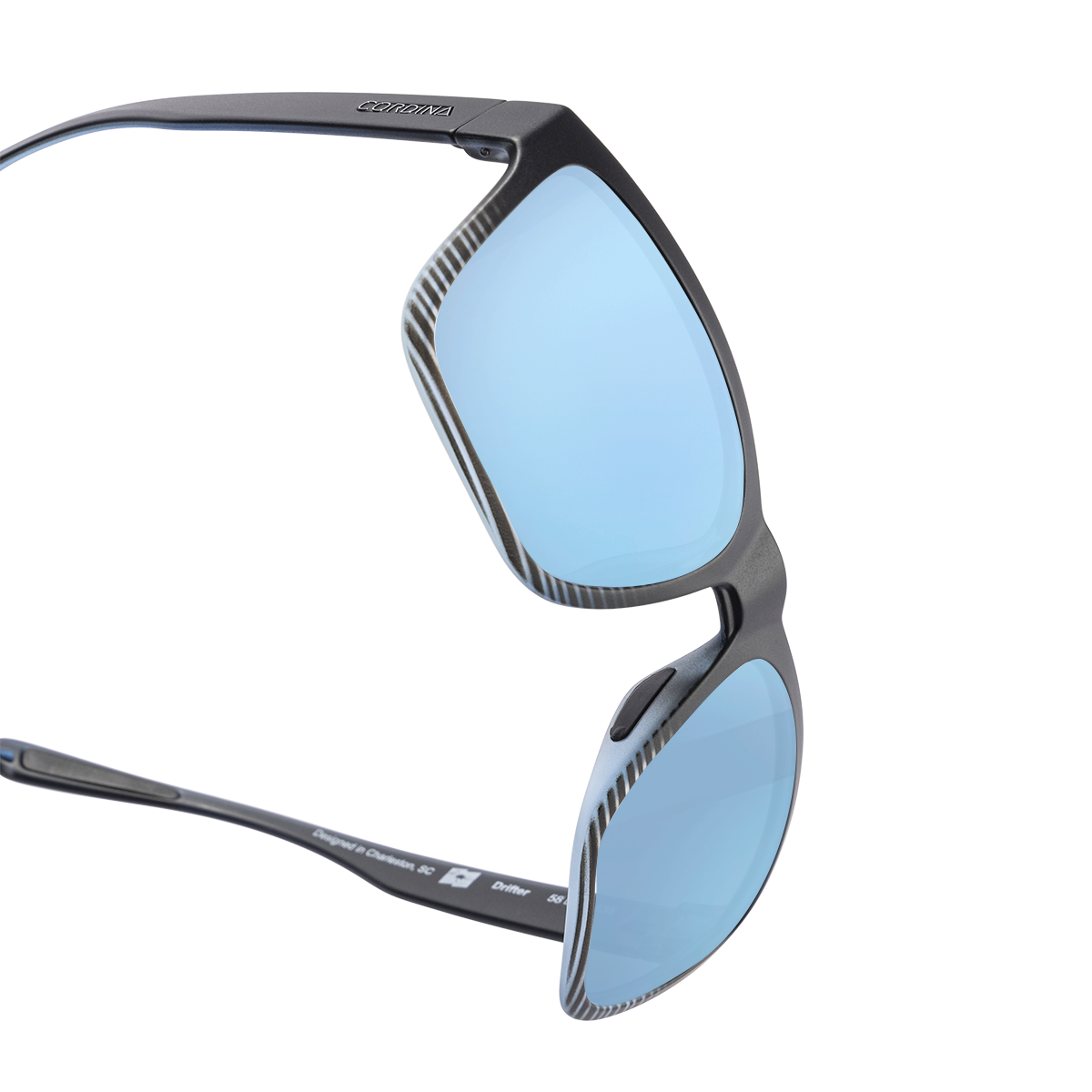 Cordina Drifter Glass Sunglasses-Matte Blue Stripe/Blue Mirror Polar