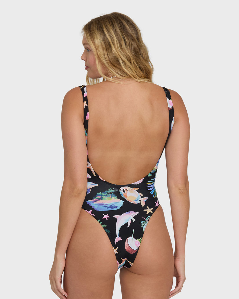 Billabong Party Wave Tanker One Piece-Black Pebble