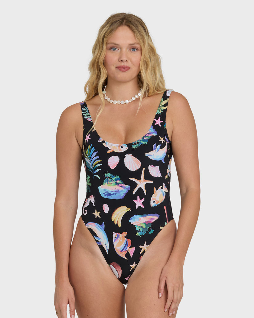Billabong Party Wave Tanker One Piece-Black Pebble