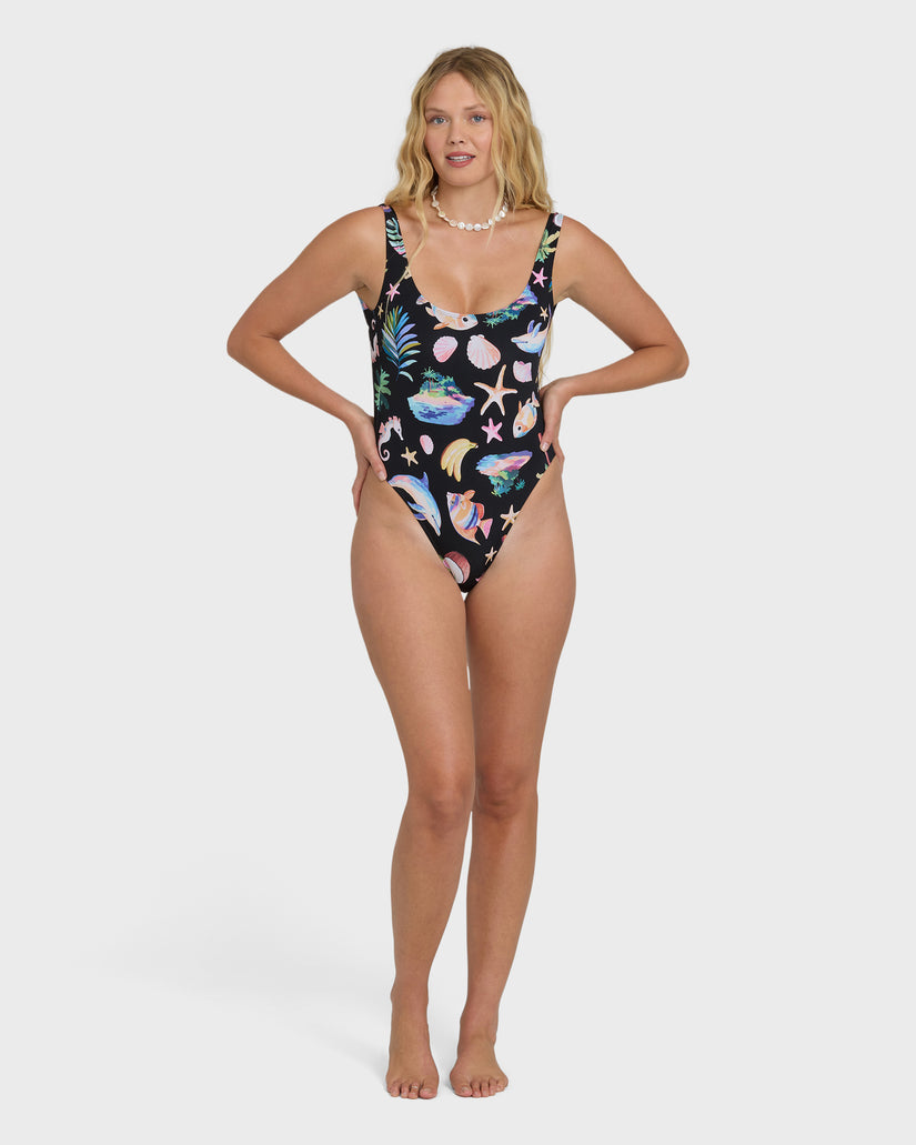 Billabong Party Wave Tanker One Piece-Black Pebble