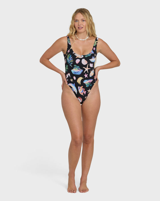 Billabong Party Wave Tanker One Piece-Black Pebble