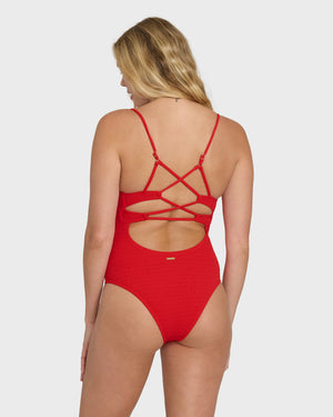 Billabong Rising Tide Strappy One Piece-Fiesta Red— Alternate View