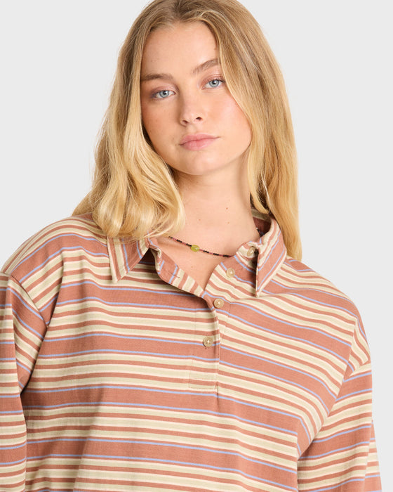 Billabong Sugar Stripe Polo L/S Shirt-Sugar Almond