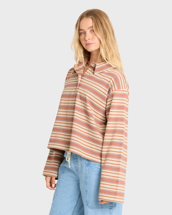 Billabong Sugar Stripe Polo L/S Shirt-Sugar Almond