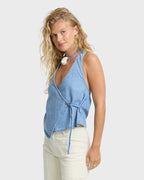 Billabong Lyla Saltwashed Halter Tank-Sea Blue