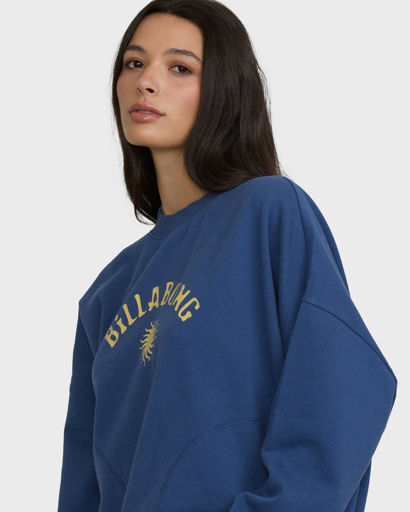 Billabong Surf Camp Heritage Palm Crew Fleece Sweatshirt-True Navy