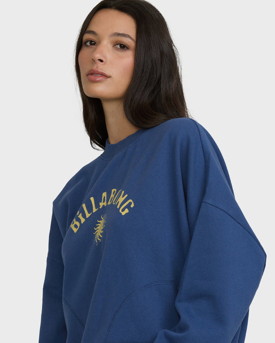 Billabong Surf Camp Heritage Palm Crew Fleece Sweatshirt-True Navy
