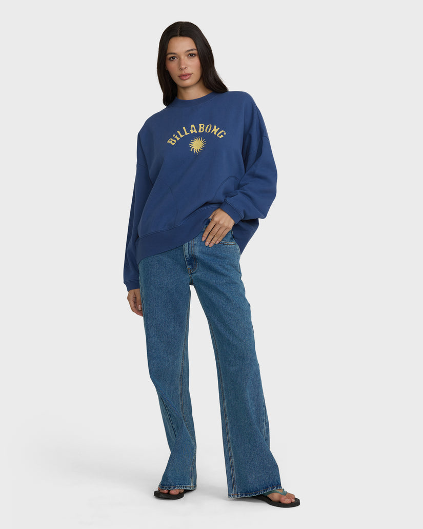 Billabong Surf Camp Heritage Palm Crew Fleece Sweatshirt-True Navy