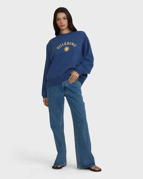 Billabong Surf Camp Heritage Palm Crew Fleece Sweatshirt-True Navy