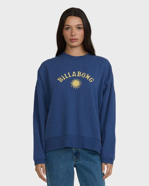 Billabong Surf Camp Heritage Palm Crew Fleece Sweatshirt-True Navy