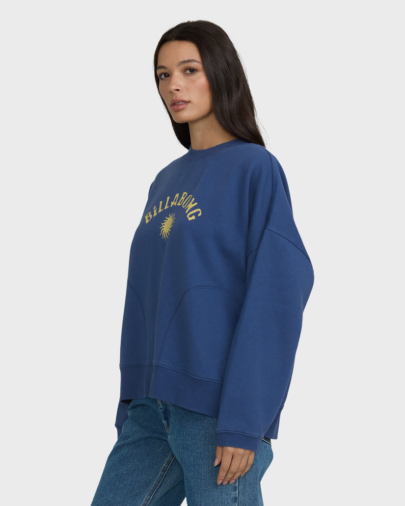 Billabong Surf Camp Heritage Palm Crew Fleece Sweatshirt-True Navy